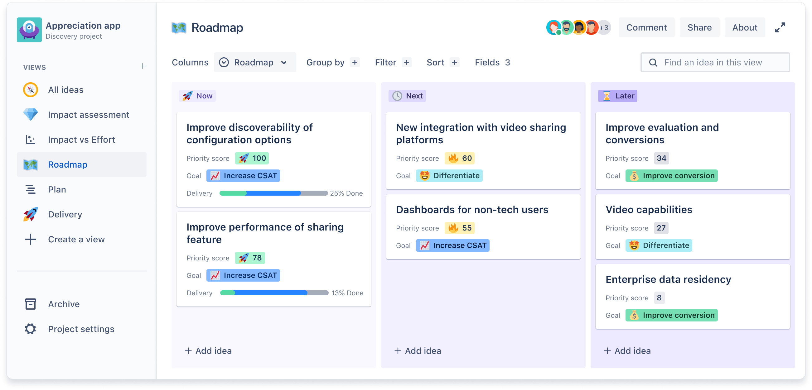 Capture d'écran de Jira Product Discovery.